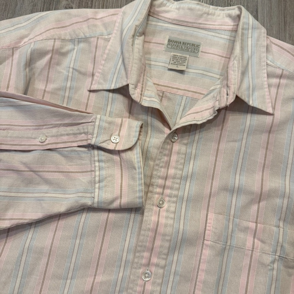 Banana Republic Mens Large Vintage Safari & Traveling Co Blue/Pink/Gray  Shirt